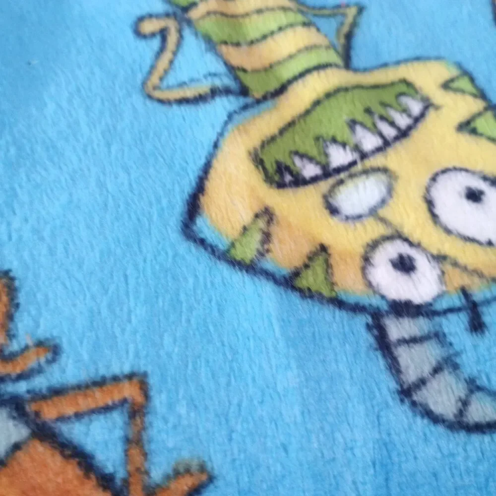 Silly Monsters Fleece Fabric Remnant Blue 1 Yard x 30